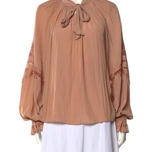 NWT Ramy Brook Tie Neck Long Sleeve Blouse Color Caram  Size XS